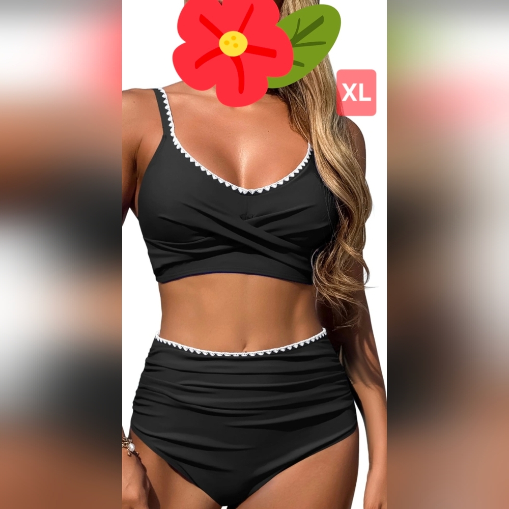 Zaful Black Bikini Set with White Trim XL NEW